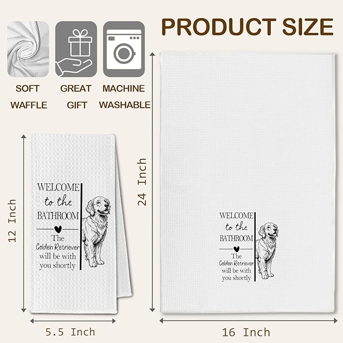 Golden Retriever Gifts Bathroom Hand Towels, Golden Retriever Dog Owner Lovers Gifts for Women, Funny Dog Decorative Hand Towel for Bathroom Kitchen Decor, 16x24 Inch