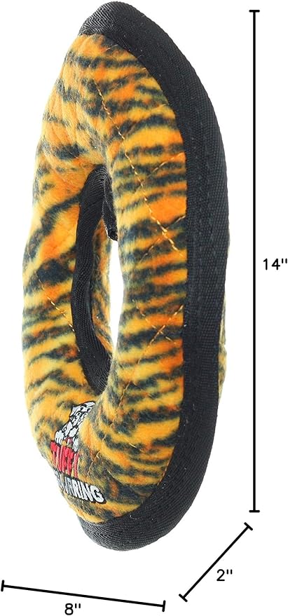 TUFFY - World's Tuffest Soft Dog Toy - MEGA -Multiple Layers. Made Durable, Strong & Tough. Interactive Play (Tug, Toss & Fetch). Machine Washable & Floats (Ring Tiger, Jr 2 Pack)