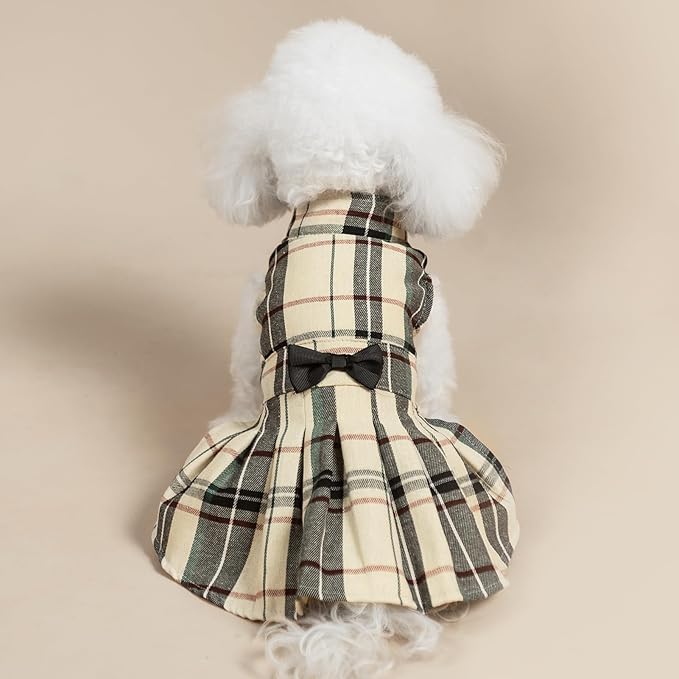PUPTECK Classic Plaid Dog Dress Cute Puppy Clothes Outfit Small