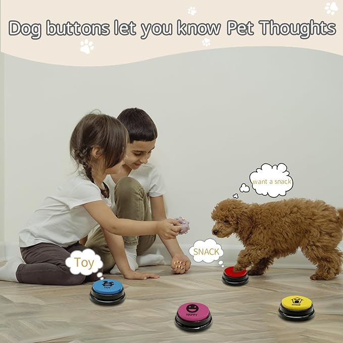 Set of 5 Color Dog Buttons with Rubber Mat for Communication,Voice Recording Button,Pet Talking Buttons,Pet Buttons,Dog Training & Behavior Aids,Train Your Dog to Voice What They Want