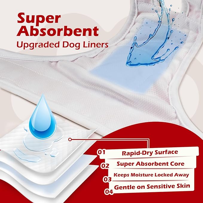 3 Pack Washable Female Dog Diaper with Adjustable Suspender, Reusable Doggie Period Panties for Heat, Fixed Onesie for Active Dogs, Absorbent Leakproof S