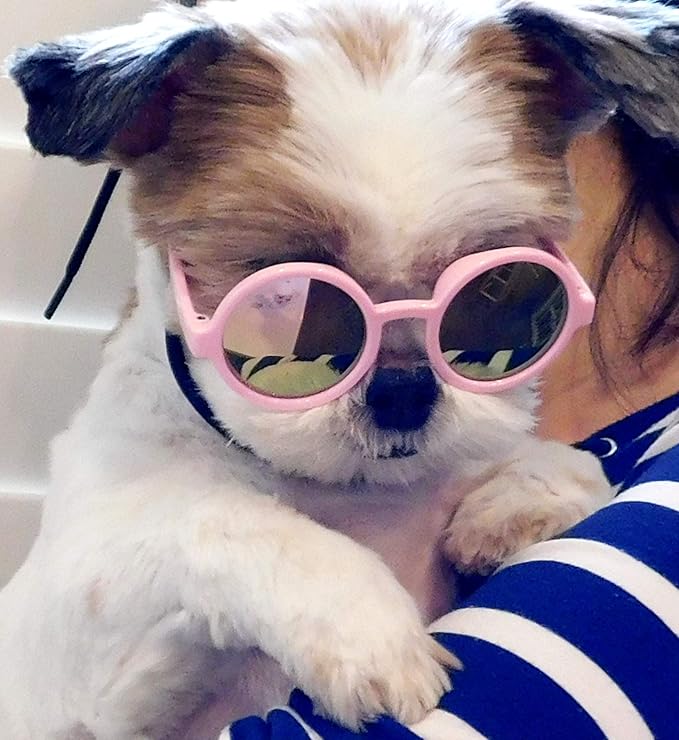 G016 Dog Pet Round Sunglasses Goggles for Small Dogs up to 15lbs (Pink-Pink Mirror)