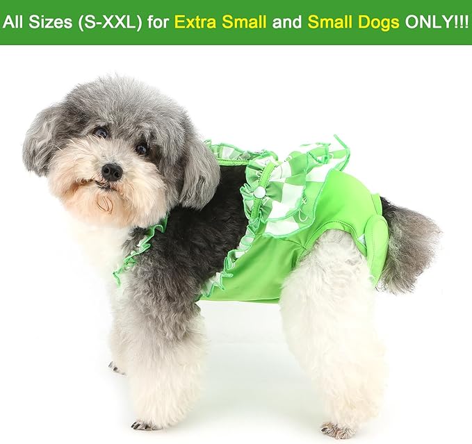 Zunea Washable Female Small Dog Diapers for XS/S Size Dogs Adjustable Suspender Reusable Puppy Sanitary Diaper Pantie Cute Love Print Nappies Skirt for Doggy Chihuahua Yorkie in Heat Green L