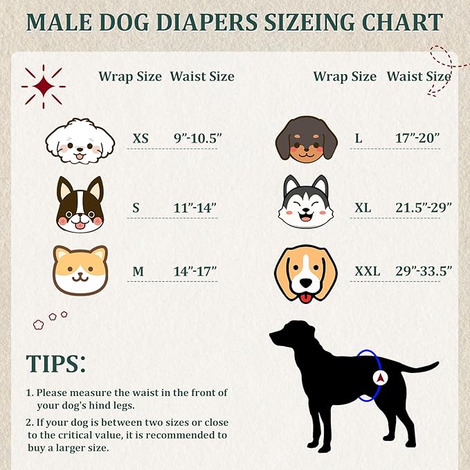 Reusable Dog Diapers Male, Premium Washable Belly Bands for Male Dogs, Pack of 5, High Absorbing Large Male Dog Wraps for Doggie & Puppy in Incontinence or Excitable Urination and Training(L)