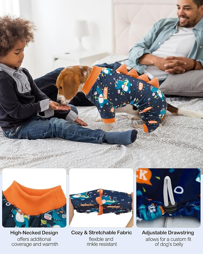 CuteBone Dinosaur Costume Dog Pajamas, Stretchy Spandex Crystal Velvet Sleepwear Coat for Small Dogs, Soft & Warm Pet Outfit Clothes for Cold Weather, Cozy Pullover Design COSP19M