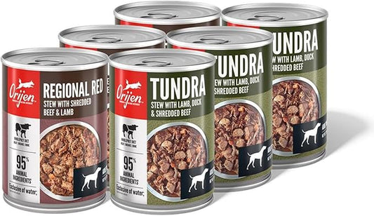 ORIJEN Premium Wet Dog Food Variety Pack: Regional Red + Tundra Recipes 12.8oz Cans (6 Count, 3 of Each)