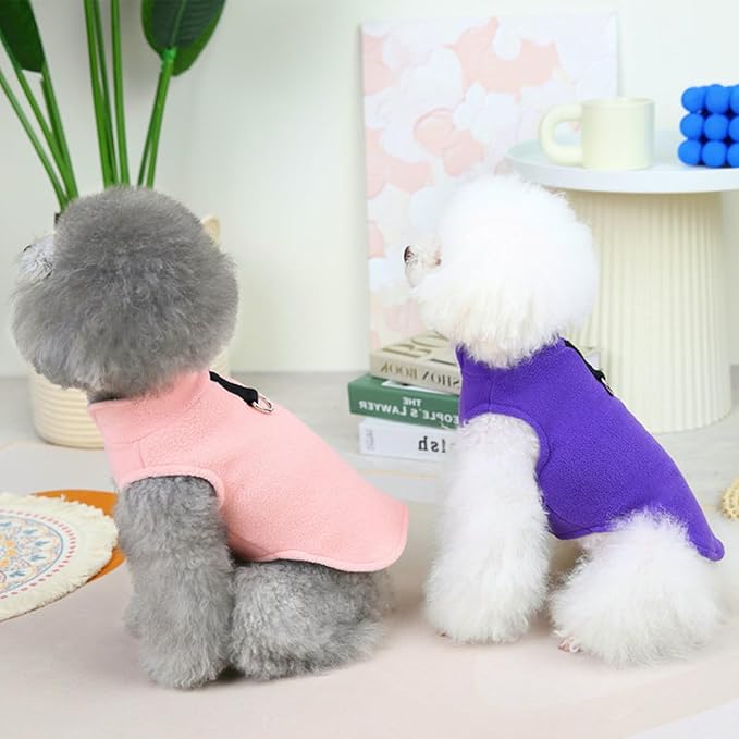 2 Pack Dog Sweater Fleece Vest Pet Warm Pullover Fleece Jacket with D-Ring, Fall Winter Dog Clothes Cold Weather Coat for Puppy and Small Dogs Unisex (Pink Purple, Large)