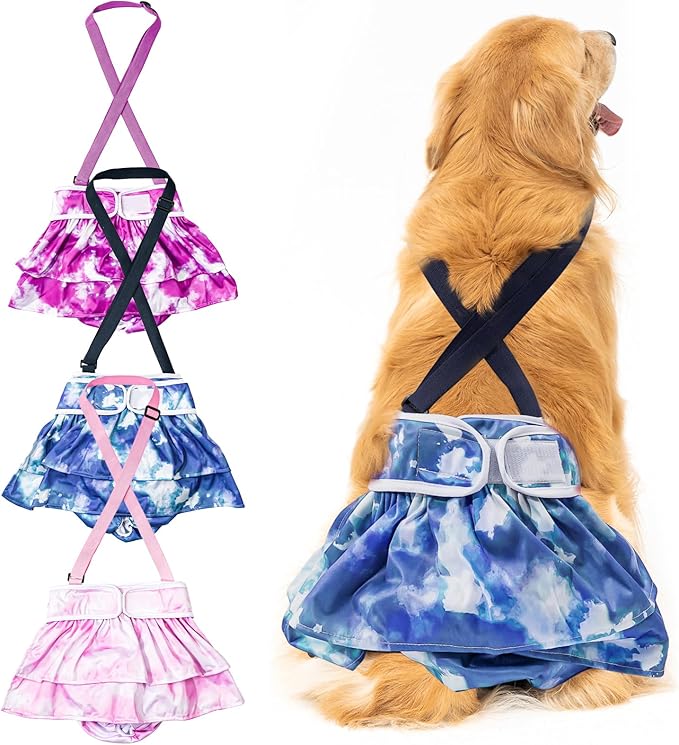 3 Pack Avont Washable Female Dog Diaper with Suspender, Reusable Girl Doggie Diapers for Small Medium Large Doggy in Heat Cycle Period Incontinence -M
