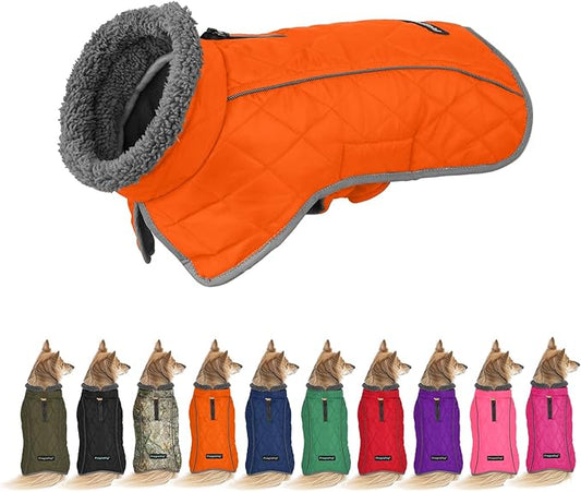 Fragralley Dog Coat Large, Waterproof Dog Jacket with Warm Fleece Lining, Adjustable Reflective Dogs Winter Coat, Turtleneck Pet Coats for Cold Weather (Orange XXL)