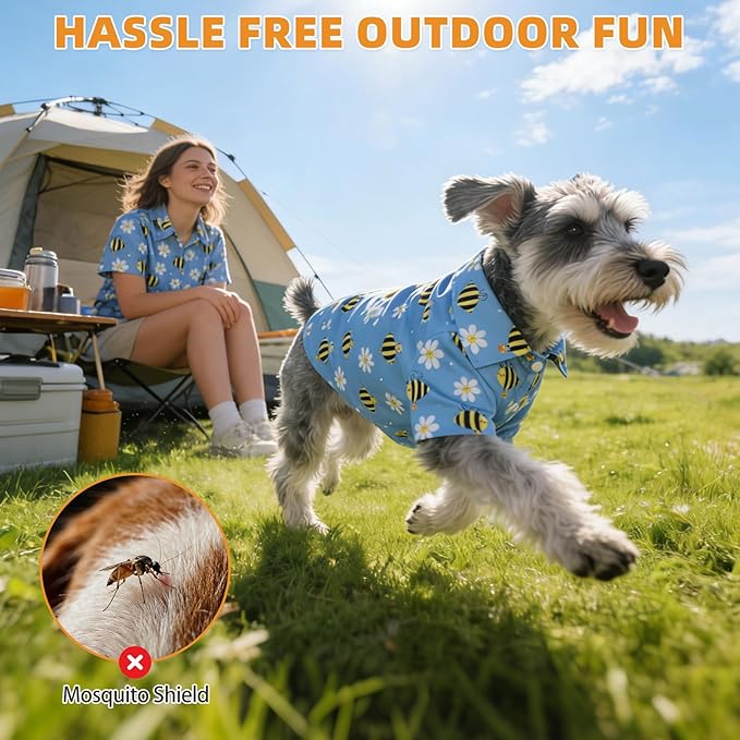 KOOLTAIL Spring Dog Shirt with Leash D-Ring, Soft Pet Botton Up Summer Beach Clothes for Small Medium Dogs, Breathable Puppy Polo Outfit with Sun & Insect Protection, Indoor Outdoor, Boy&Girl, Blue M