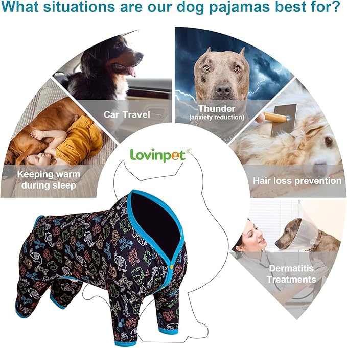 LovinPet Doberman Pajamas for Dog, Lightweight Stretchy Fabric, Jungle Friends Grey Print, Uv Protection Shirt, Easy to Wear Large Dog Pjs, Onesies for Dogs, Pajamas for Pitbulls, 3XL