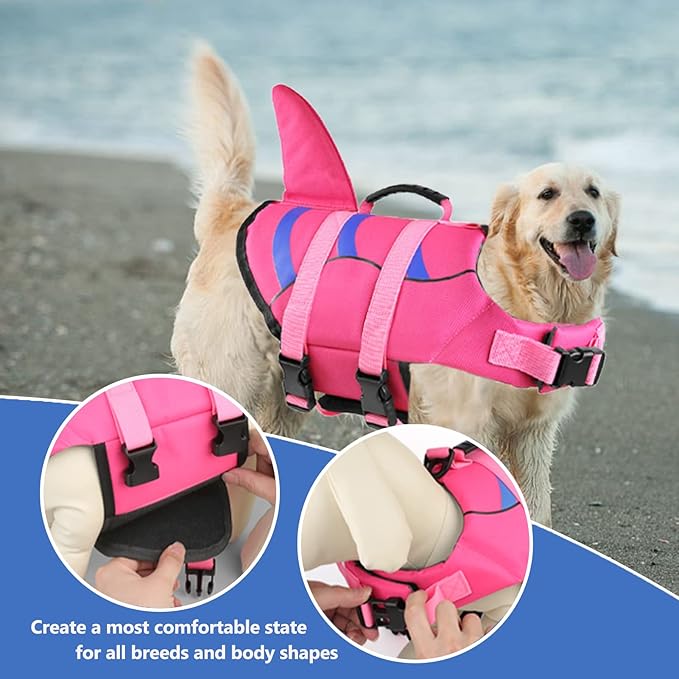 Fragralley Dog Life Jacket Shark, Dog Life Vest Adjustable Ripstop, Dog Swimming Safety Vest with Superior Buoyancy & Rescue Handle for Small Medium Large Dogs, Swim, Pool, Beach, Boating