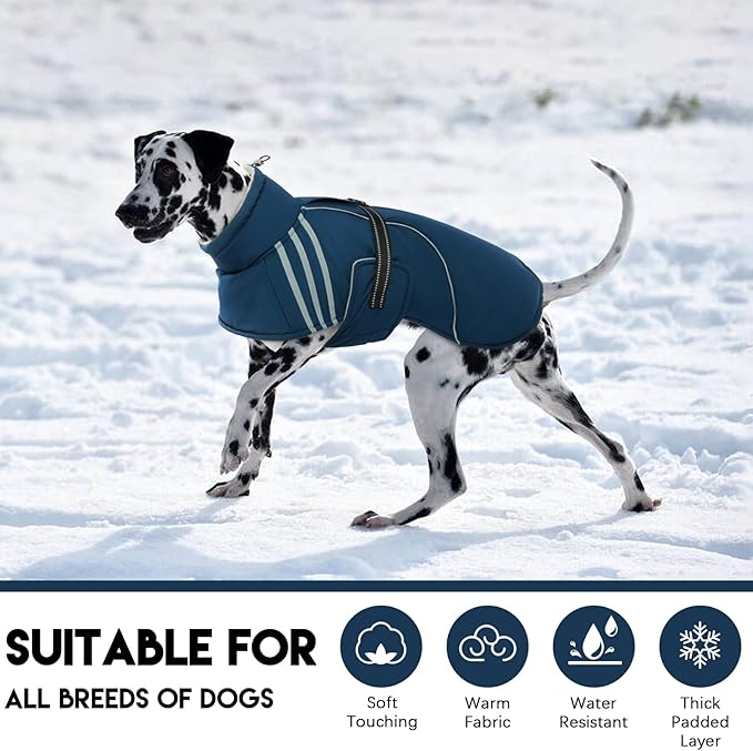 Warm Reflective Adjustable Dog Jacket, Furry Turtleneck Winter Coat Thicken Fleece Vest, Waterproof Windproof Cold Weather Coats with Buckle for Puppy Small Medium Large Dog