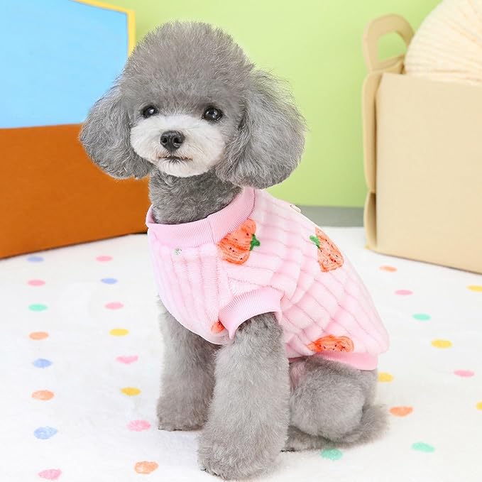Pet Pullover Dog Sweater Strawberry Winter Puppy Clothes for Small Dogs Cats Warm Dog Knitwear Outfits Doggy Knitted Clothing with D-Ring, 2 Pack, Strawberry, Large
