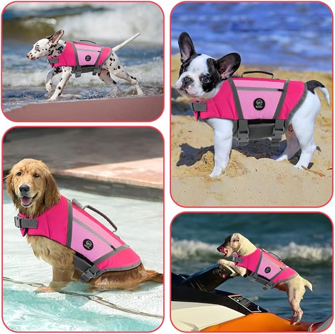 EMUST Dog Life Jackets, Durable Dog Life Jackets for Swimming, Boating with High Visibility, Stylish Dog Swimsuit with D-Ring for Dog Leash for Swimming, Boating, Kayaking, Pink, XL