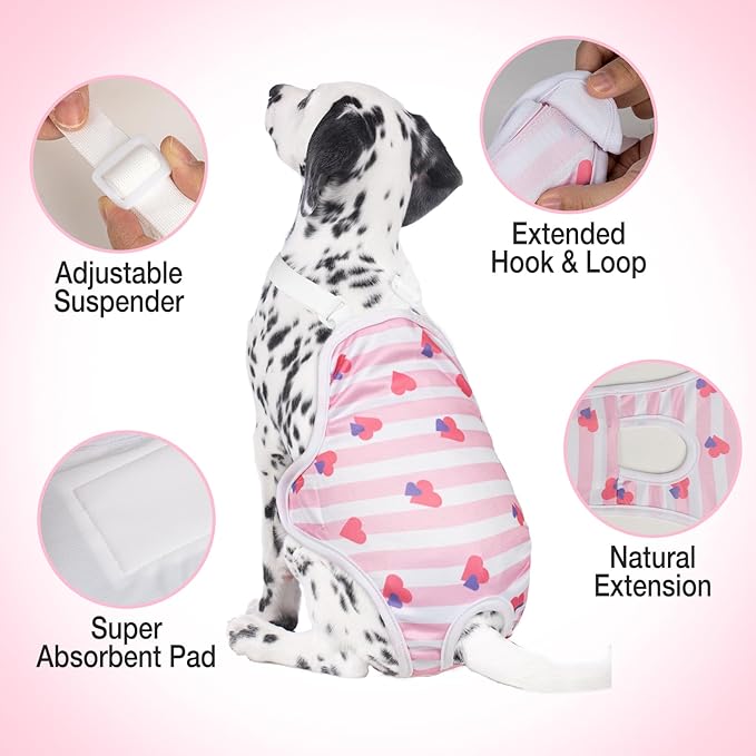 3 Pack Washable Female Dog Diaper Onesie Sanitary Pantie with Adjustable Suspender, Reusable Fixed Doggie Diapers, Super Absorbent Leakproof for Small Medium Large Dog in Heat Cycle XL