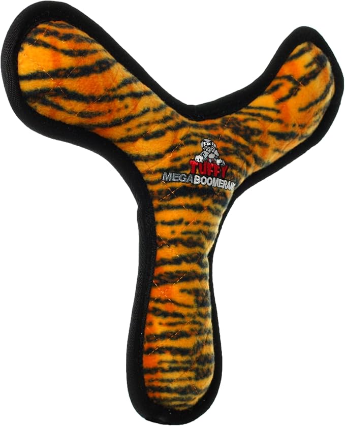 TUFFY - World's Tuffest Soft Dog Toy - MEGA -Multiple Layers. Made Durable, Strong & Tough. Interactive Play (Tug, Toss & Fetch). Machine Washable & Floats (Boomerang Tiger, Large)