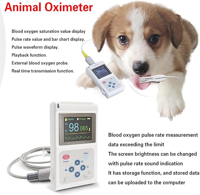Handheld Veterinary Pulse Oximeter - Rechargeable Pet Health Monitor with Ear/Tongue Sensor, Digital Pulse Rate Meter for Dogs, Cats & Animals, Easy to Use and Accurate Monitor