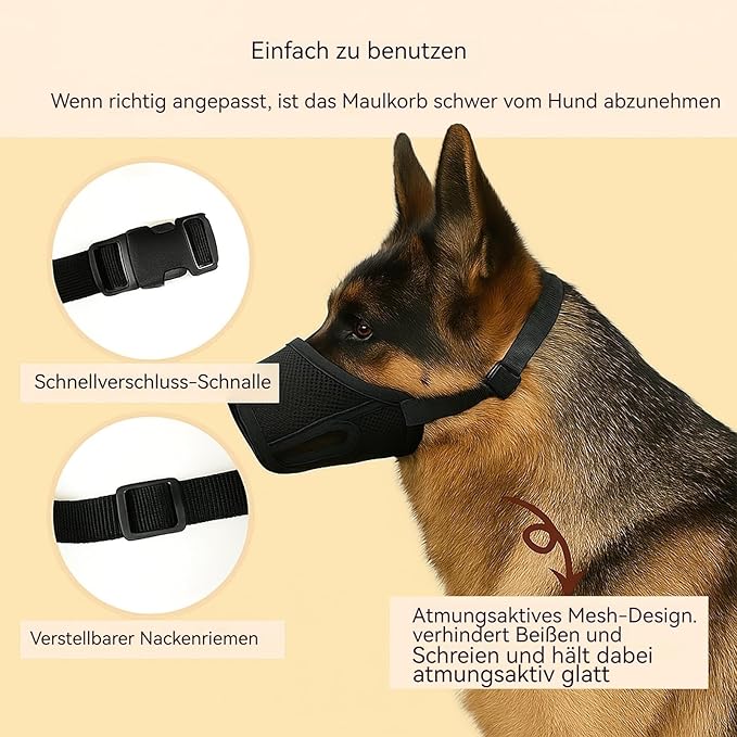 Dog Muzzle – Mesh Soft Muzzle for Small Medium Large Sized Dogs, Adjustable for No Bark, Scavenging, Licking & Chewing, Prevent Biting, Black (L)