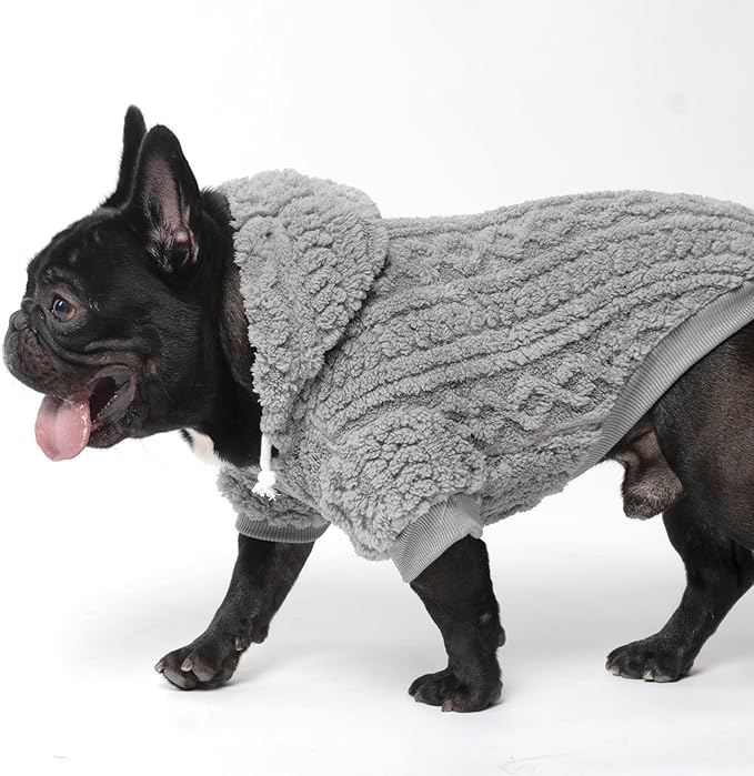 KOOLTAIL Fuzzy Dog Sweater Hoodie for Small Medium Large Dogs, Soft Fleece Pet Clothes Sweatshirt with Leash Hole, Warm Winter Dog Sherpa Jacket Snuggie Cold Weather Coat for Puppy Cats Girl, Grey L