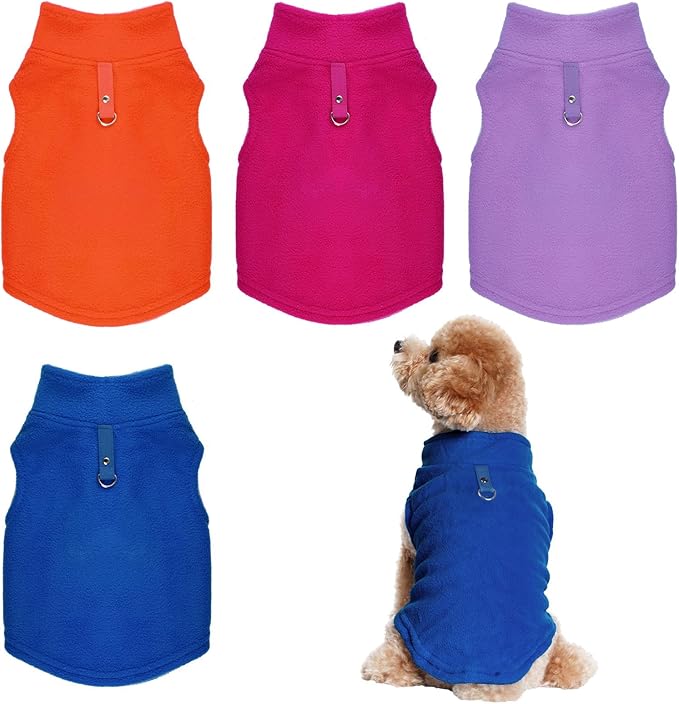 Rbenxia 4 Piece of Rose Red Dog Sweater with Leash Ring Soft Fleece Vest Dog Pullover Warm Jacket Pet Dogs Clothes Winter Dogs Outfits for Small Puppy Cat Pets (Rose Red+Orange+Blue+Purple, Large)