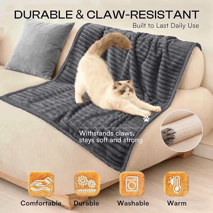 Luciphia Waterproof Dog Blanket for Small Puppy Ultra-Soft Calming Cut Pile Flannel Throw Durable & Warm Furniture Protection for Couch Car Pet Cat Blanket Machine Washable Stone Gray,S(40''x28'')