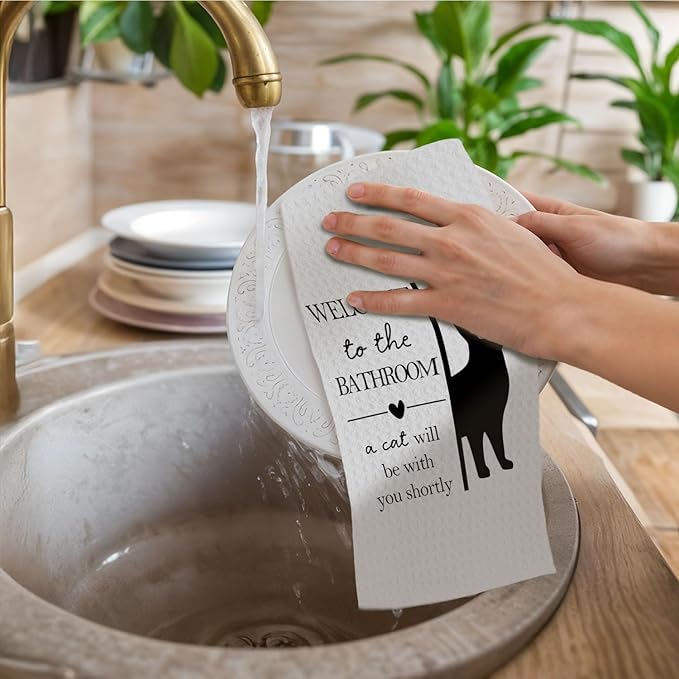 Black Cat Bathroom Towels, Funny Cats Owner Lovers Gifts for Women Men, Cat Decorative Hand Towel for Bathroom Washroom Restroom Toilet, 16x24 Inch