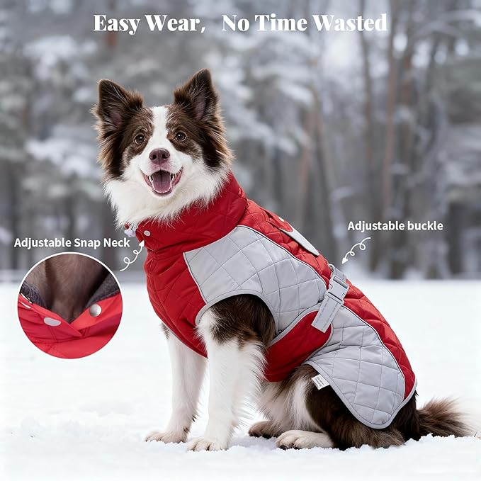 Dog Coat Dogs Jacket Waterproof Reflective Adjustable Dog-Winter Coats for Small/Medium/Large Dogs Dachshund Coat-(Red, X-Small)
