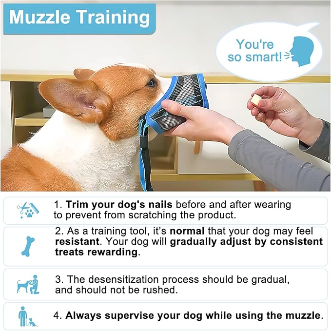 LUCKYPAW Dog Muzzle, Mesh Muzzle for Large Medium Dogs, Soft Mouth Cover to Prevent Biting Chewing, Drinkable Breathable Adjustable Puppy Mouth Guard (XL(Snout: 8¾"-10¼"), Baby Blue)