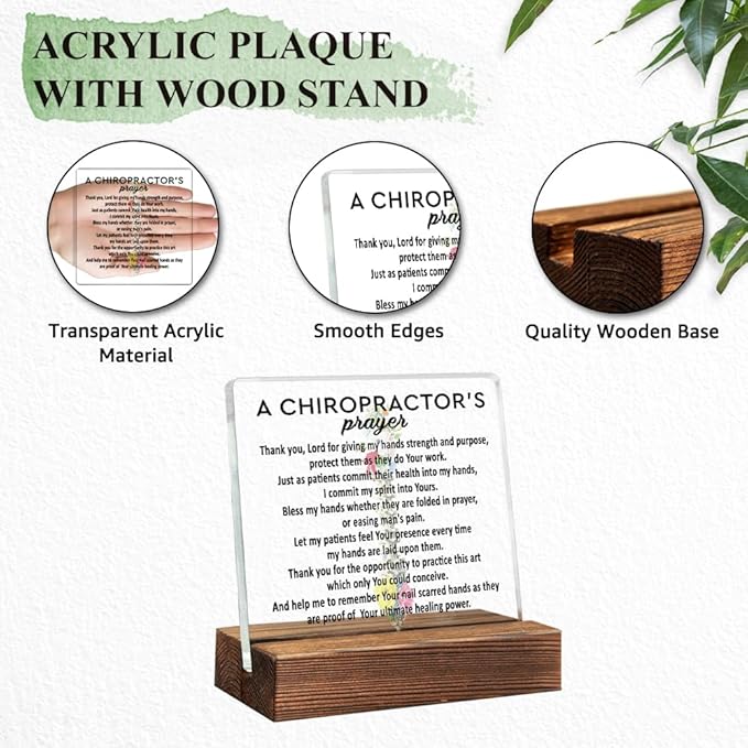 A Chiropractor's Prayer Acrylic Sign with Wood Stand, Orthopedic Doctor Gifts, Chiropractor Gifts, Christian Doctors Gifts, Doctor's Day Gifts, Spine Doctor Prayer Acrylic Plaque for Office