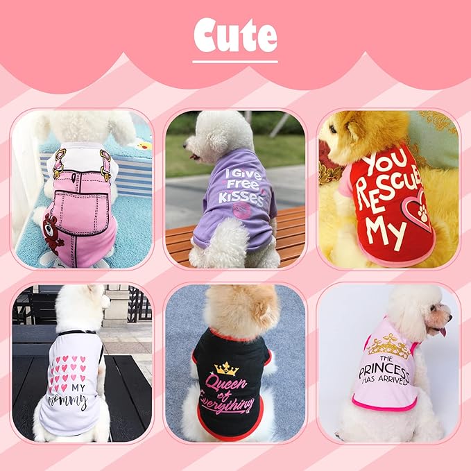 6 Pack Dog Clothes for Small Dogs Girl, Soft and Breathable Puppy Kitten Dog Shirts with Letters for Pet Cats, Summer Dogs' T-Shirts Apparel Sleeveless Vests for Chihuahua Yorkies (XS)