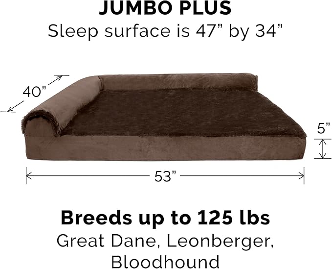 Furhaven Replacement Dog Bed Cover Plush & Velvet L Shaped Chaise, Machine Washable - Sable Brown, Jumbo Plus (XX-Large)