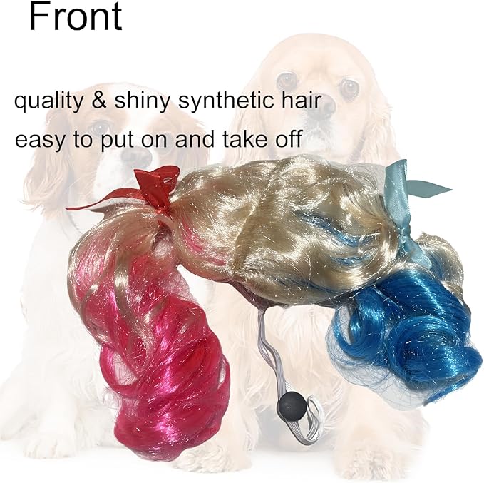 Funny Dog Wig Pet Costumes, Cat Costume Synthetic Hairpiece Cosplay Wigs, Headwear for Halloween Christmas Festivals Party Decor, Fancy Dress,Adjustbale Size,20CM Half Pink Half Blue