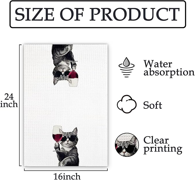 Funny Cat Kitchen Towels, Cat Bar Dish Towels, Gifts for CatWine Lovers Decorative Hand Towel Bar Towel for Kitchen Home Bar, CatKitchen Accessories, FunnyCat Wine Home Bars Decor(16x24Inch)
