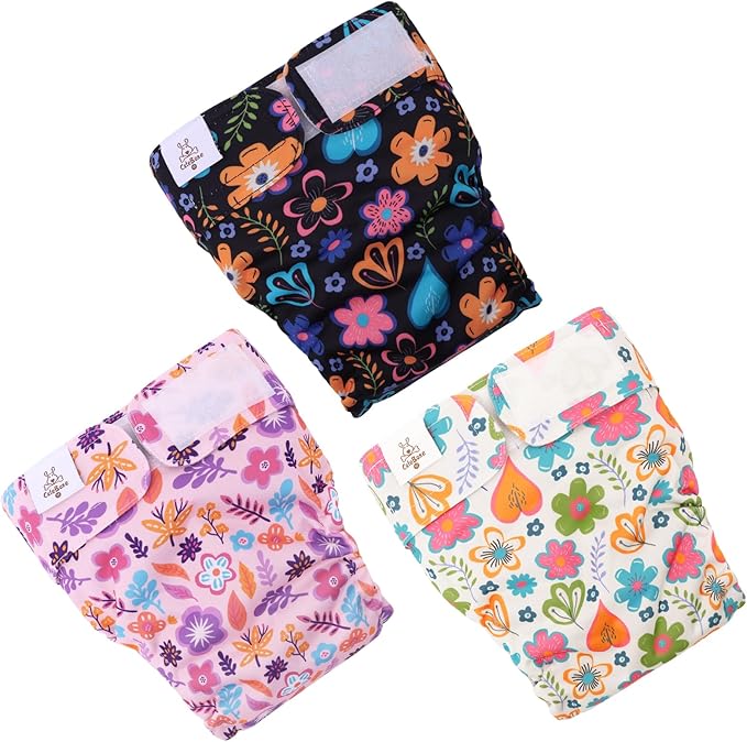 CuteBone Washable Dog Diapers Female No Tail Hole 3 Pack Reusable Doggie Period Training Pants for Docked-Tail Frenchie French Bulldog Boston Terrier Without Tail WWD19M