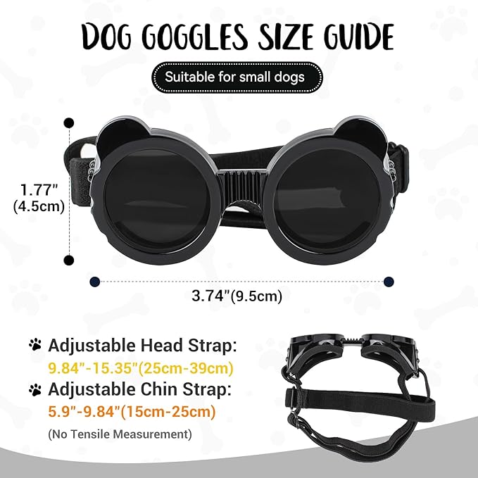 Enjoying Dog Goggles Extra-Small to Small Breeds, Dog Sunglasses UV Protection, Driving Eye Protection for Little Dogs, Breathable Windproof Dustproof Anti-Fog, Adjustable Straps, Panda Black