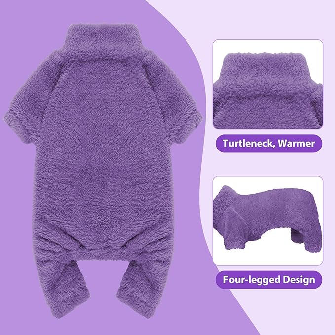 Fuzzy Dog Pajamas Turtleneck Dog Clothes Warm Soft Cozy Lightweight Dog Pjs Dog Sweaters for Small Dogs(Purple-S/M)