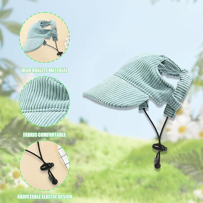 Dog Baseball Cap, Dog Cat Summer Beach Visor Hat with Ear Holes, Adjustable Puppy Sunbonnet Headdress (Green, Large)