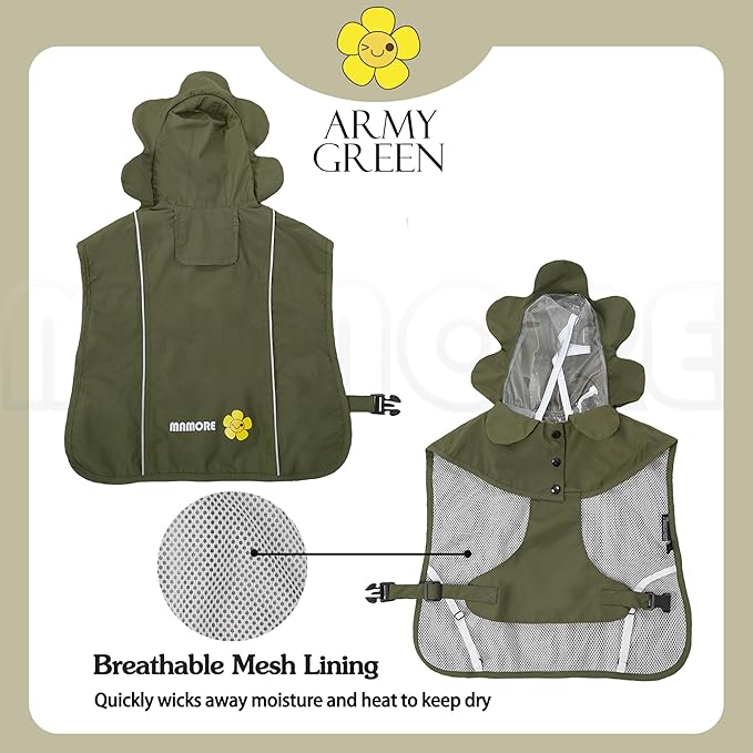 MAMORE Dog Raincoat Waterproof Dog Rain Jacket with Cute Hood for Small Medium Large Dogs Puppy Poncho Reflective Adjustable (Army Green, XXX-Large)