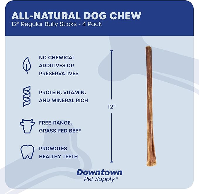 Downtown Pet Supply Bully Sticks - 12" REGULAR - 4 Pack -SOUTH AMERICA & TURKEY