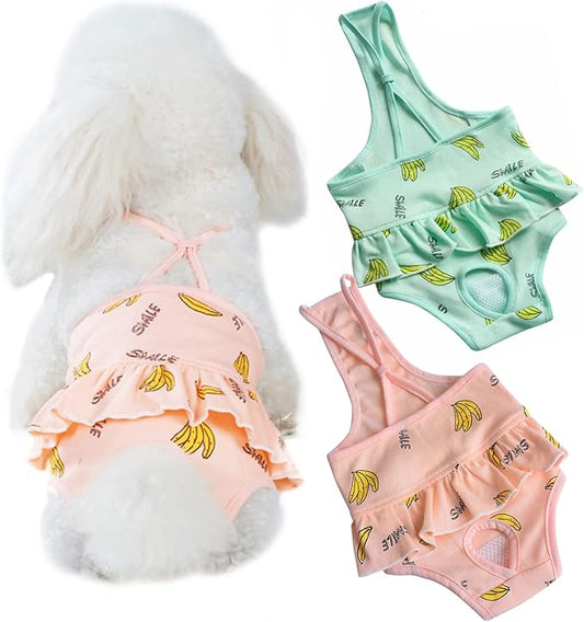 2 Pieces Dog Diaper with Suspender Washable Sanitary Pantie Reusable Puppy Sanitary Pants Cute Pet Underwear Diapers Jumpsuits for Small Female Dogs Girl in Heat Period (S)