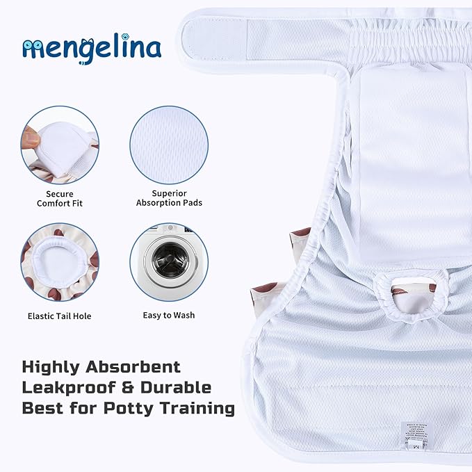 Reusable Dog Diapers Female 3 Pack Doggie Diapers for Period Heat Incontinence Puppy Training (Small, Animal Print)