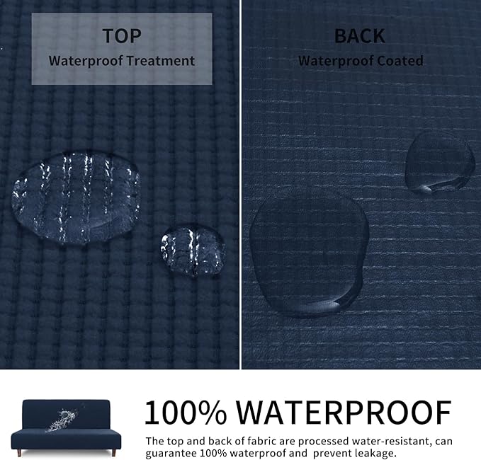 Easy-Going 100% Waterproof Futon Cover, Dual Waterproof Couch Cover for Futon, Stretch Jacquard Sofa Cover, Leakproof Furniture Protector for Kids, Pets, Dog and Cat (Medium, Dark Blue)