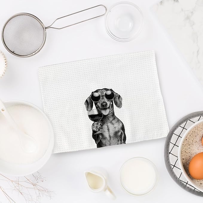 Dachshund Gifts Wine Dog Kitchen Towels, Gifts for Dachshund Wine Lovers Decorative Hand Dish Towel for Kitchen Home Bar, Funny DachshundDog WineLover Home Bar Kitchens Decor(16x24 Inch)