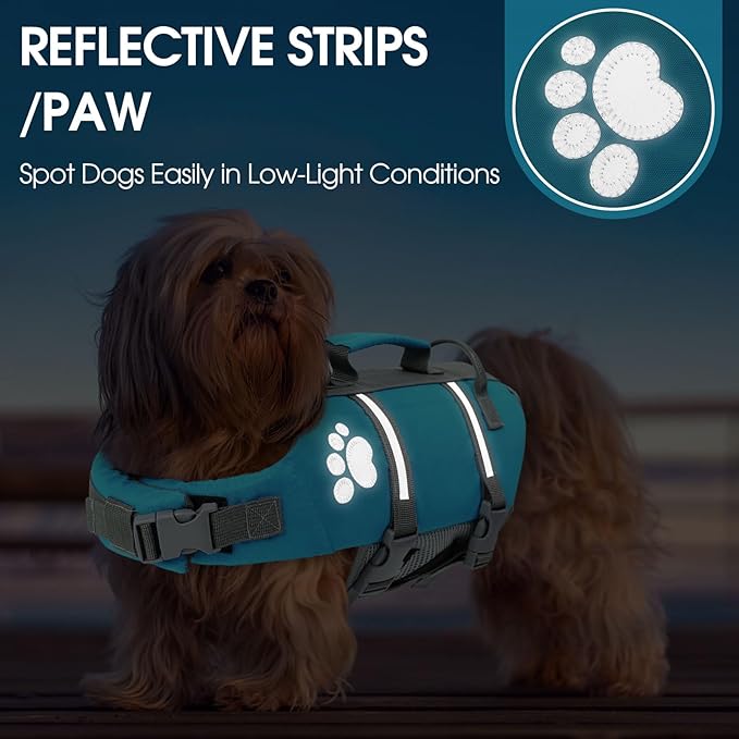 Queenmore Large Dog Life Vest for Swimming, XL Dog Life Jacket with Handle Hook, Floating Lifevest for Large Breeds, Adjustable Puppy Swim Vest for Boating with Hoook/Handle, Pet Swim Vest