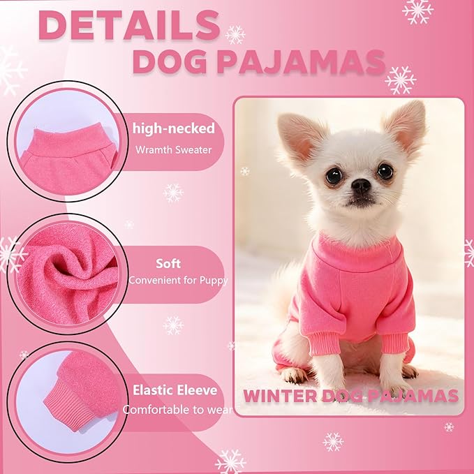 Dog Sweater for Small Dogs Winter Dog Pajamas Warm Soft Puppy Pjs Stretchy Jumpsuit Doggie Pet Clothes Outfits XXS~L (Rose, Medium)
