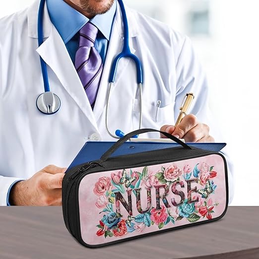 Gomyblomy Nurse Floral Stethoscope Case with Extra Room for Nurse and Doctors, Pink Stethoscope Holder Storage Pouch with Handle, Universal Fit for Most Stethoscopes