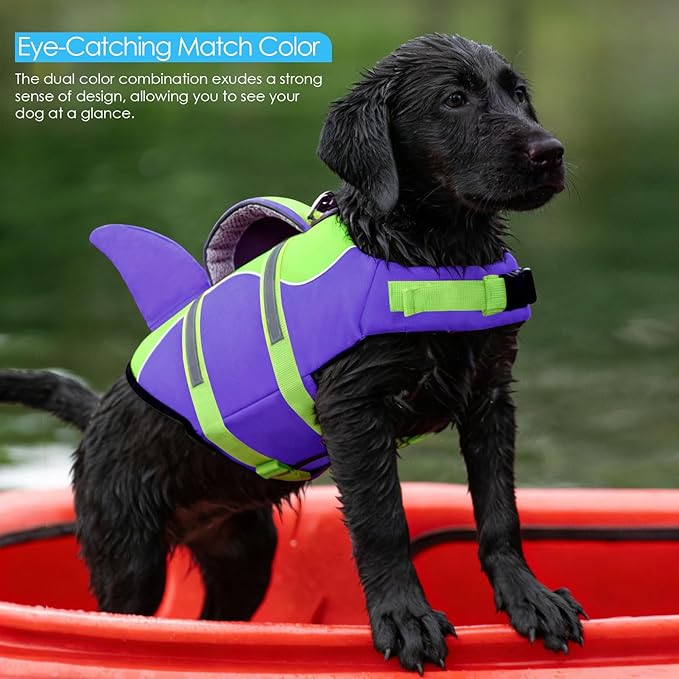 AOFITEE Dog Life Jacket, Dog Life Vest for Swimming, Shark Dogs Swimming Vest with Rescue Handle and Reflective Stripe, Ripstop Pet Float Coat Swimsuit Lifesaver Small Medium Large Dogs Green XS