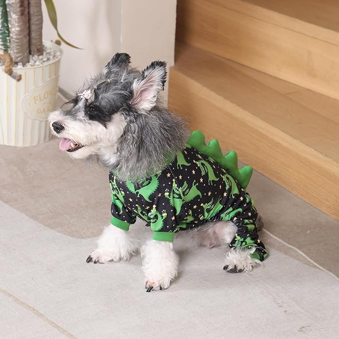 CuteBone Dinosaur Costume Dog Pajamas, Stretchy Spandex Crystal Velvet Sleepwear Coat for Small Dogs, Soft & Warm Pet Outfit Clothes for Cold Weather, Cozy Pullover Design COSP14M