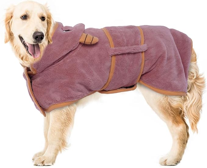 Microfibre Dog Drying Coat for After Bath - Absorbent, Fast Drying Dog Robe, Magic Sticker & Belly Strap for Small, Medium, Large Dogs & Cats